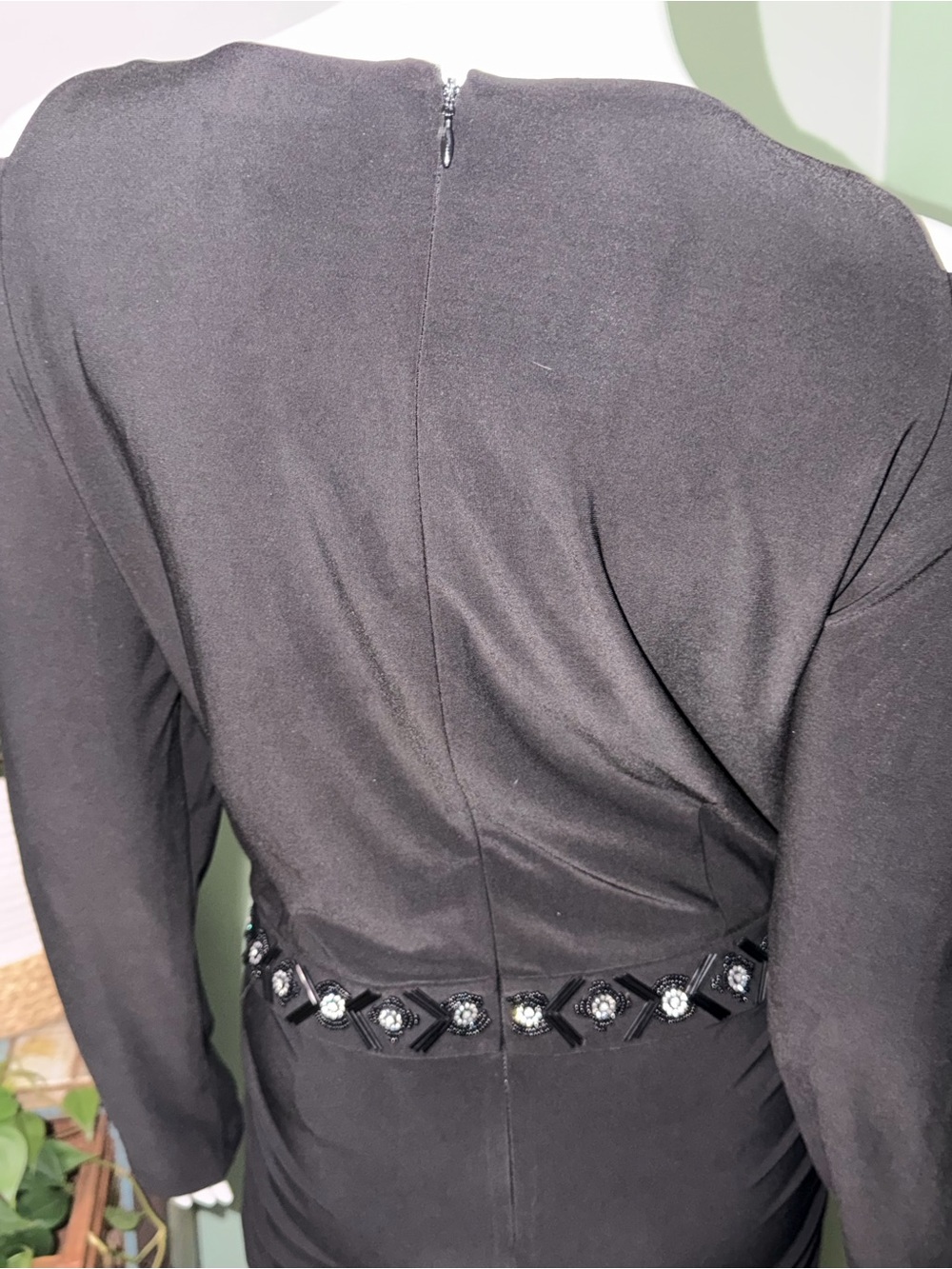Laundry By Shelli Segal Black Long Sleeve Maxi Dress with Sequin Waist - Picture 8 of 12